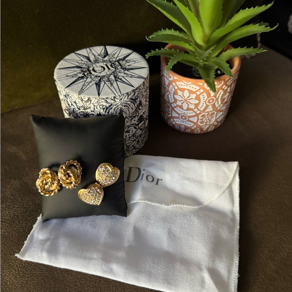 Dior Twisted Gold and Heart Silver Earrings Pierced!
